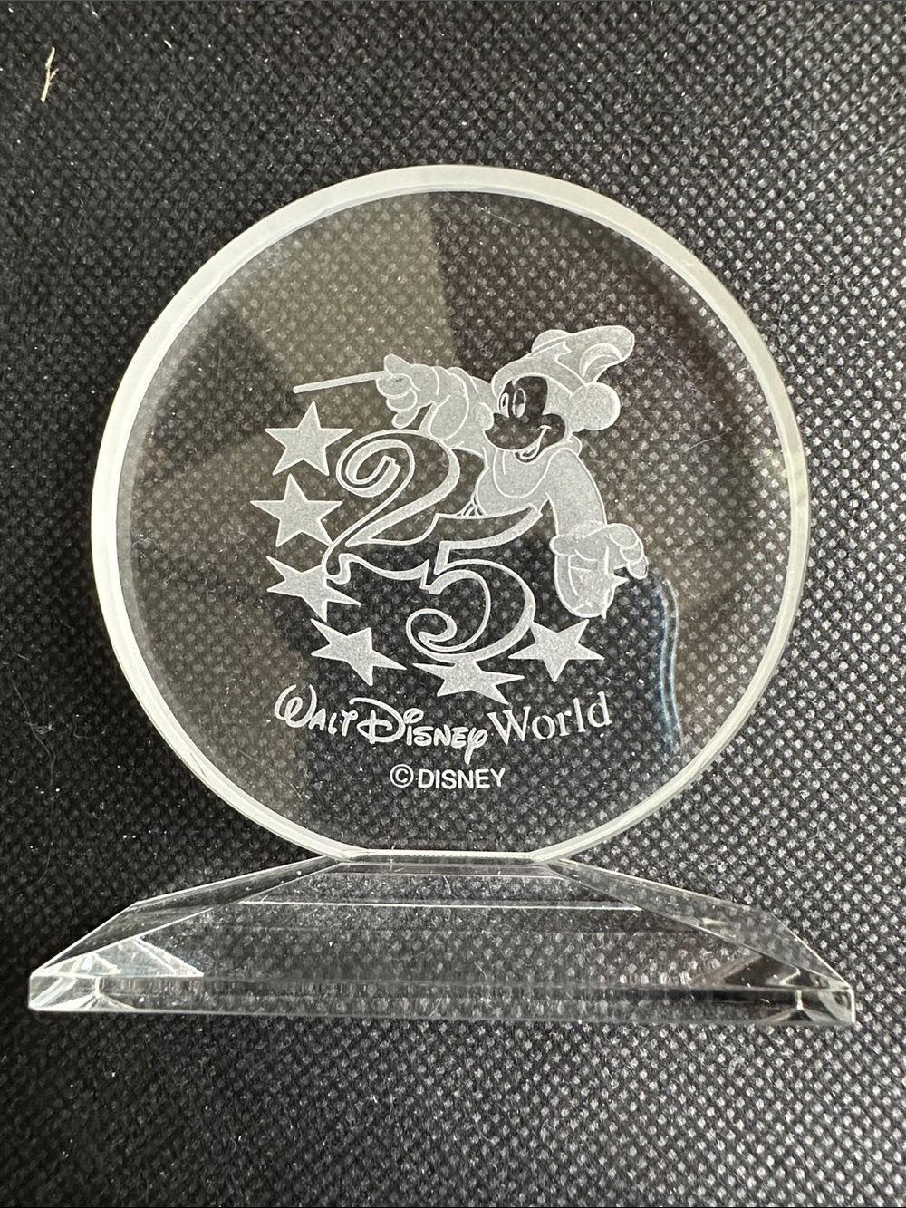 Disney Clear Crystal Plaque with Engraved Mickey Design - 25th Anniversary